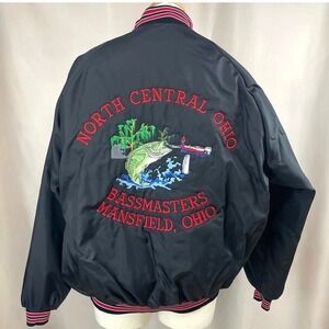 Vintage Bomber Jacket Mens (XL) Bassmasters Nylon Lined Varsity Gorp Fishing USA